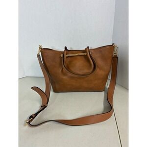 Calvin Klein Luggage Brown‎ Faux Leather Tote Crossbody Bag Gold Hardware NEW